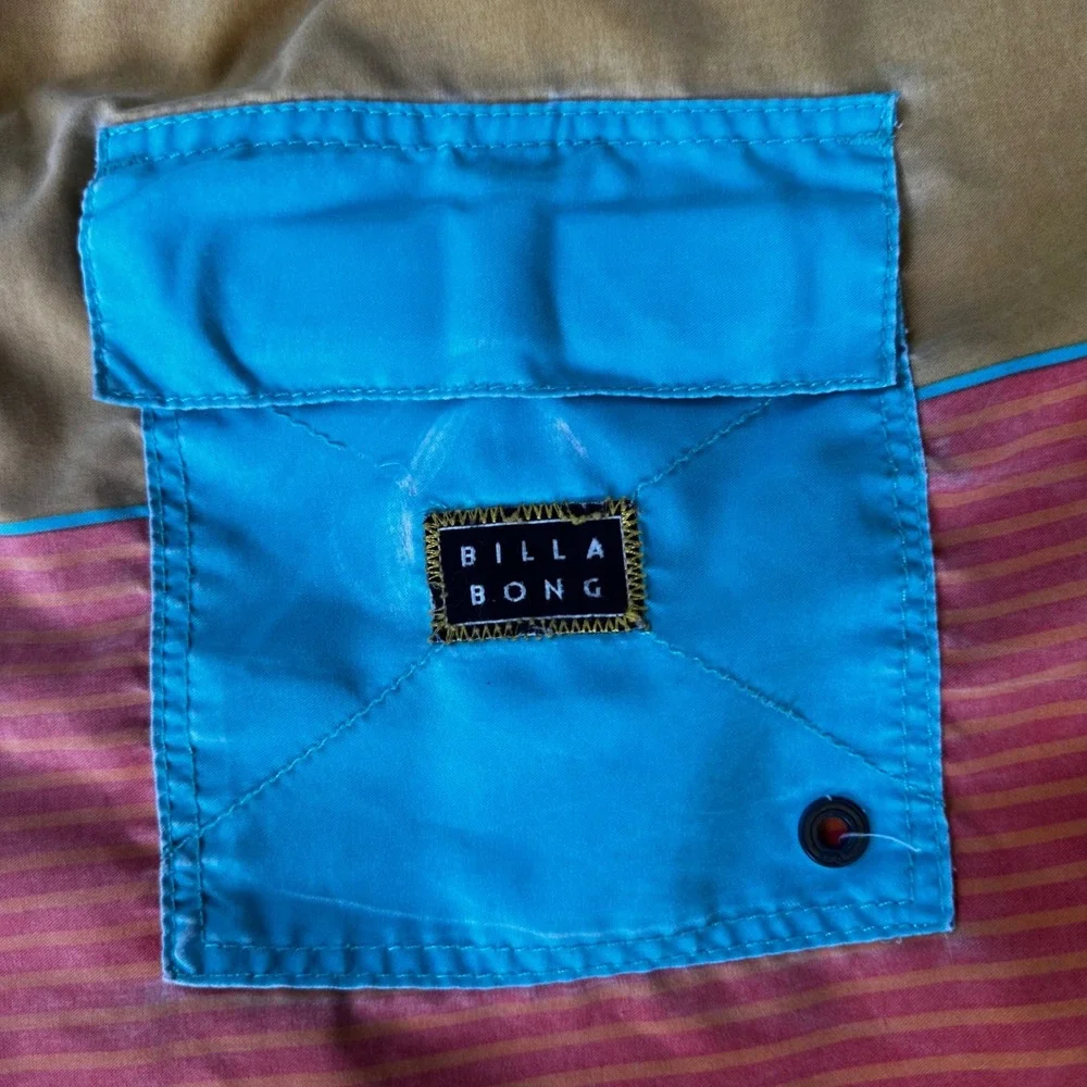 Billabong LayBacks Board Shorts Mens Size L Blue Yellow Pink Excellent Striped